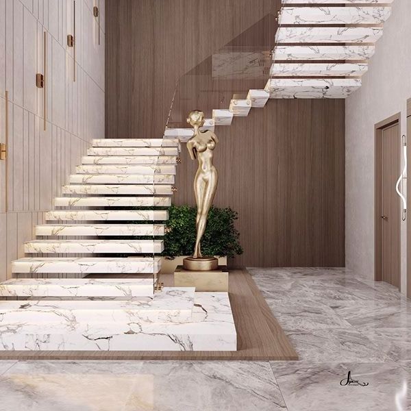 CBMmart 2024 New Design Floating Straight Stairs Central Spine Stair Staircase With Wood Tread And Frameless Glass Railing