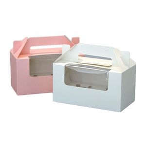 Pink Glossy Cake Boxes Window Cupcake Gable Box With Handles