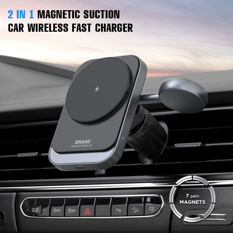 2 in 1 15W Fast Charging Qi Wireless Mobile Holder Smart Watch Stand Magnetic Phone Mount for Car