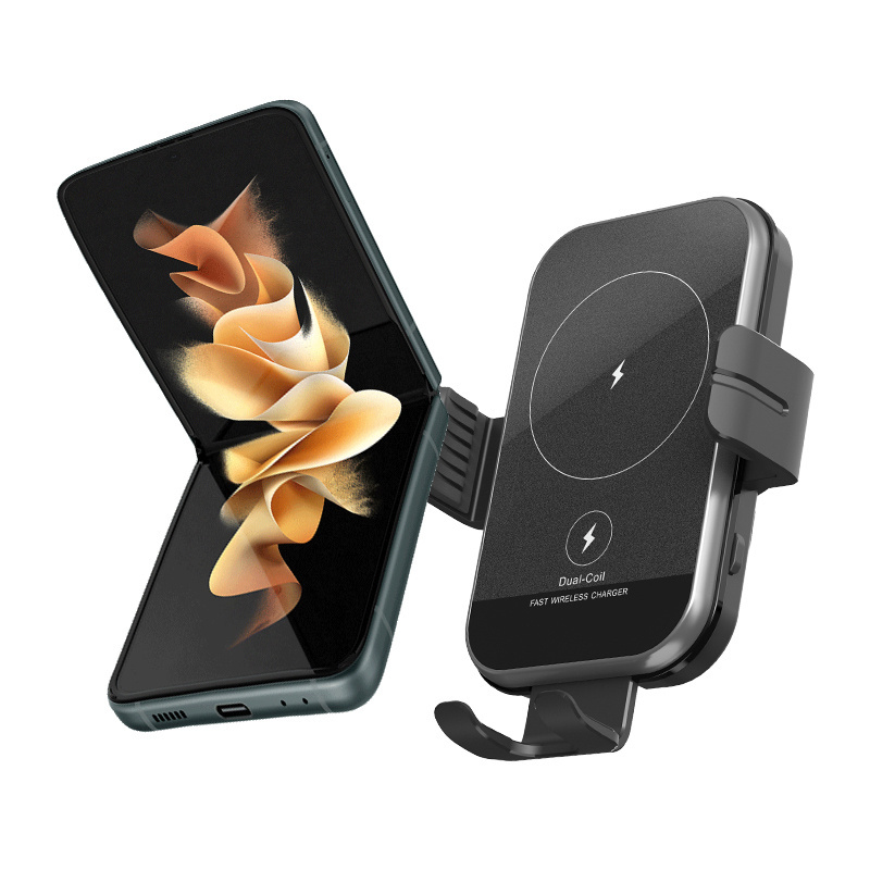 15W Dual Coil Fast Charging Wireless Charger Car Mount Holder for Samsung Z-Flip Series