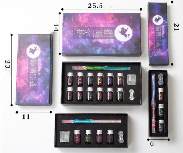 Bview Art Handmade Dichroic Glass Dip Pen Gift Set Crystal Dip Glass Ink Pen Set Smoothly Writing Fancy Fountain Pen