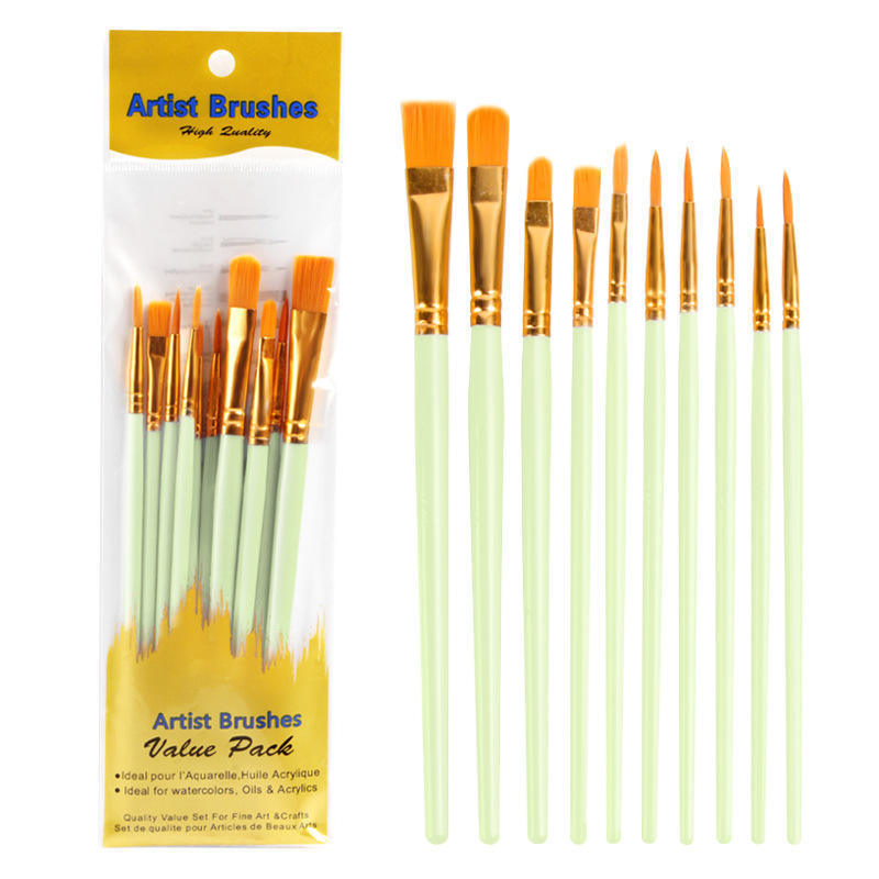 10 Pcs Professional Paint Brush Set 10pcs cheap plastic handle artist brush set for kids art