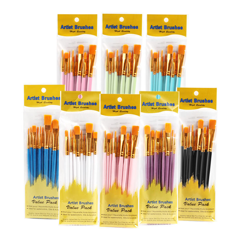 10 Pcs Professional Paint Brush Set 10pcs cheap plastic handle artist brush set for kids art