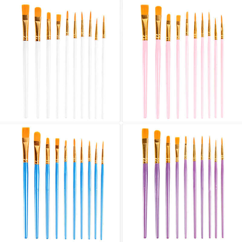 10 Pcs Professional Paint Brush Set 10pcs cheap plastic handle artist brush set for kids art