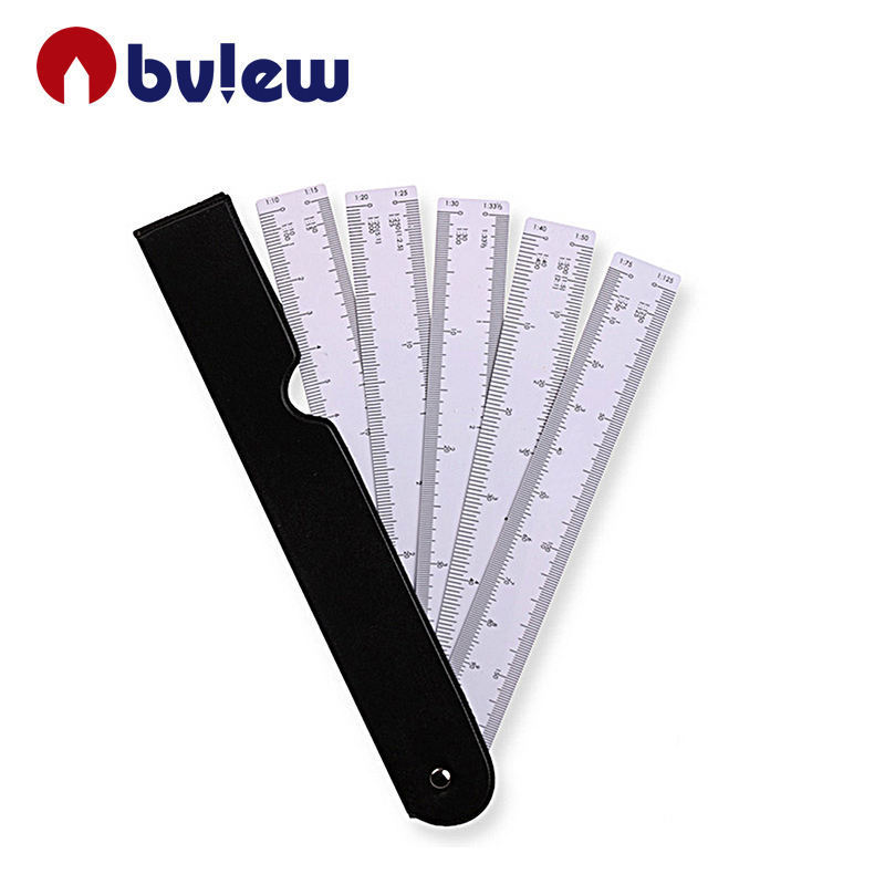 Bview Art 19cm Fan Plastic Scale Ruler For Engineering Architectural Scale Ruler, Flexible Ruler