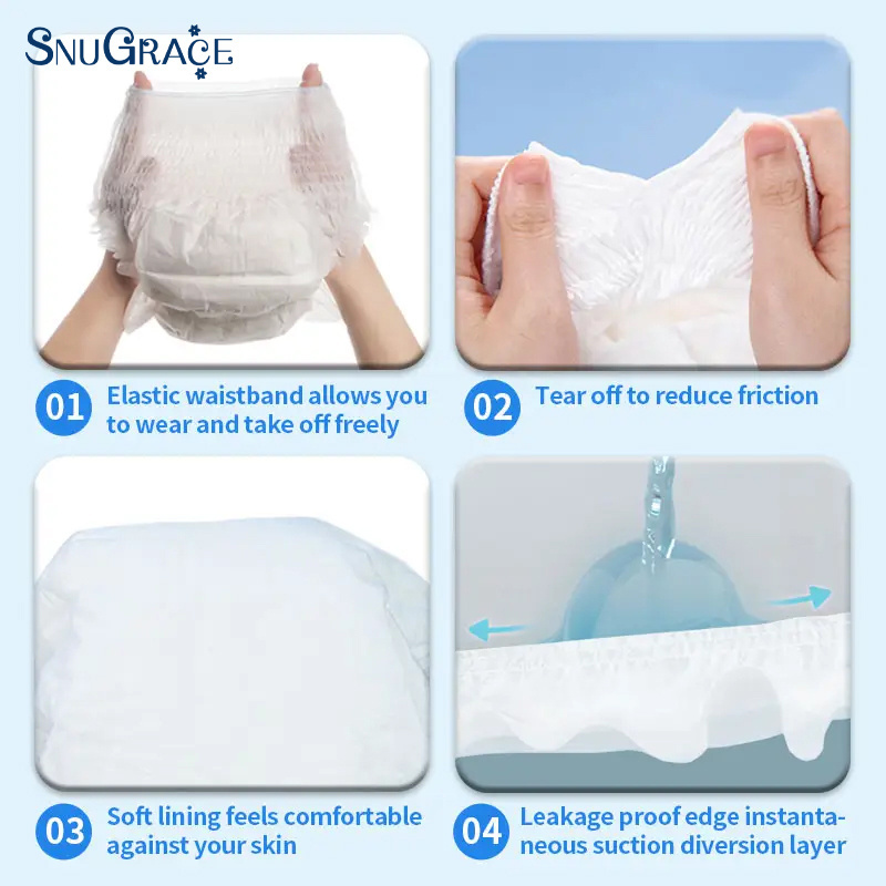 SNUGRACE OEM Free Sample Wholesale Elderly Diapers Women Incontinence Adult Diaper Pants Pull Up Baby Disposable Panties