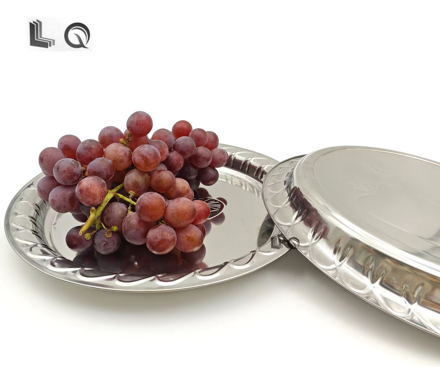 Cheap Price 30cm-60cm Round Metal Stainless Steel Apple Print Fruit Serving Tray Dish Plates For Foods