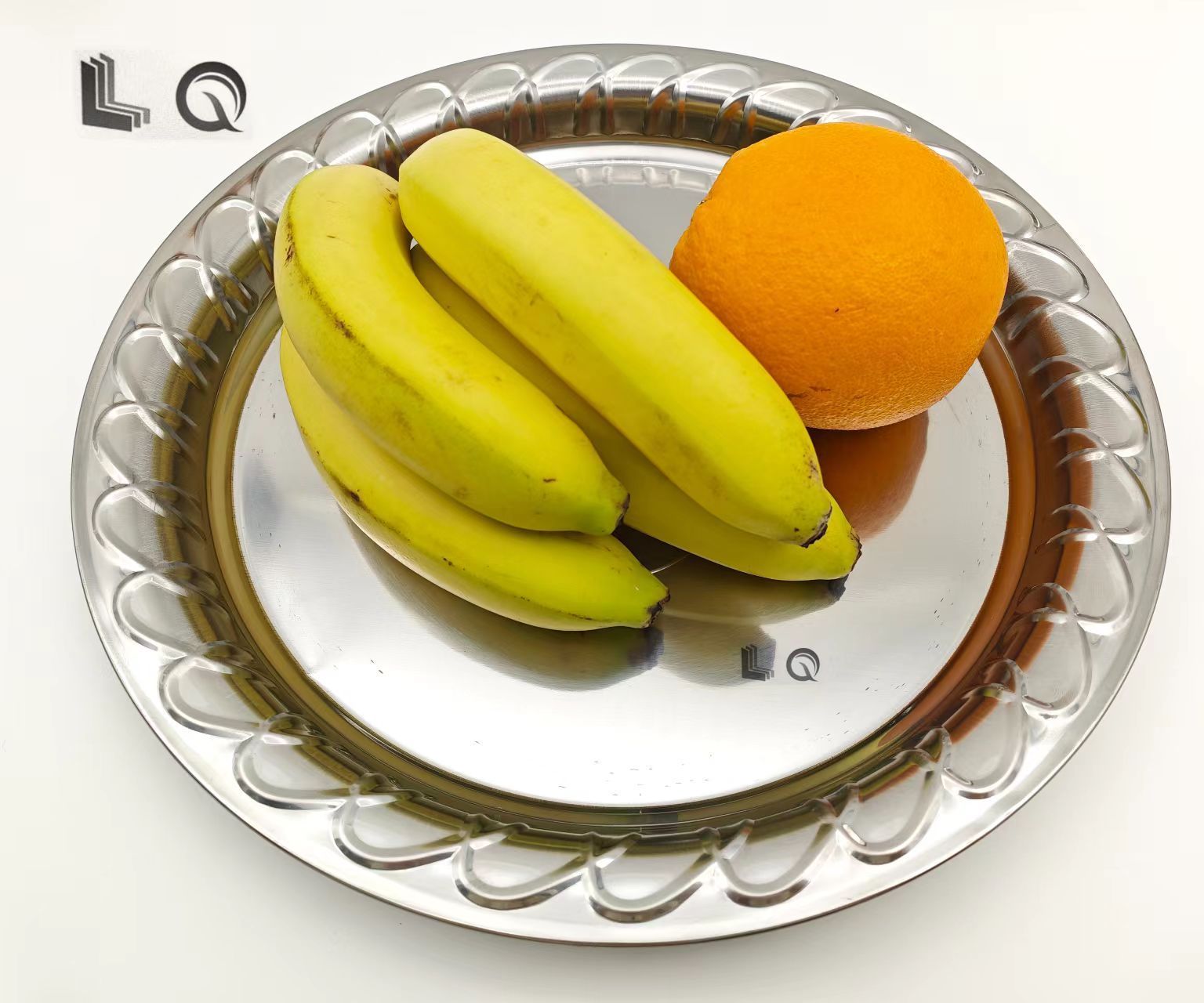 Cheap Price 30cm-60cm Round Metal Stainless Steel Apple Print Fruit Serving Tray Dish Plates For Foods