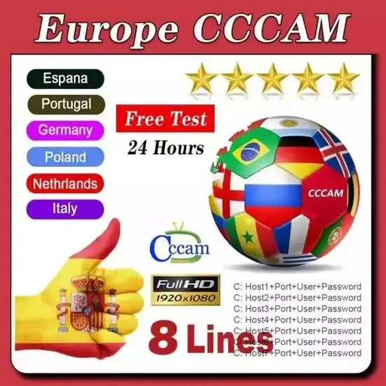 Cccam cline for Europe Spain Germany Portugal Poland Stable Receptois ccam patible with speaker satellite TV DVB-S2 test 48h