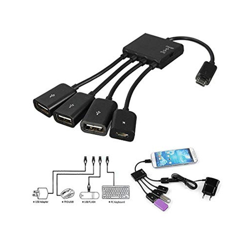 4-in-1 Micro USB Charging OTG Hub Splitter Cable For Smart Phone Android Tablet