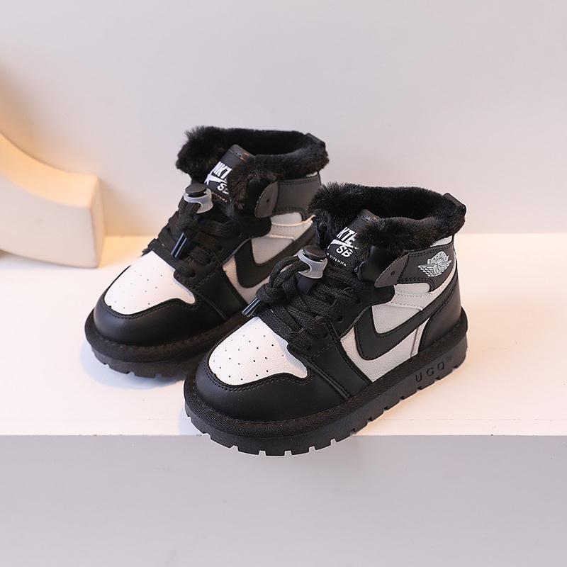 Classical Toddler Kids High Top Shoes Sport 2023 Winter Thick Black Sneakers for Girls Custom Leather Baby Casual Shoes Children