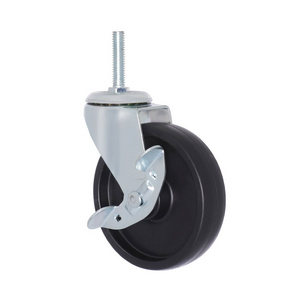 CCE 4 Inch Locking Casters 3/8" Stem Mounting Black Polypropylene Wheel