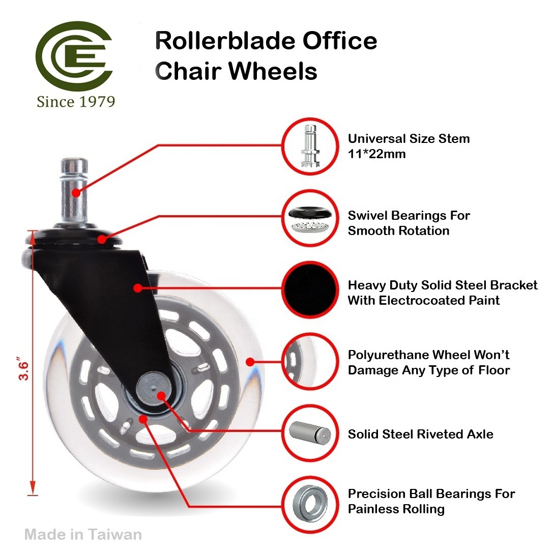 Office Chair Caster Wheels (Set of 5) - Heavy Duty & Safe for All Floors Including Hardwood - Perfect Replacement for Desk Floor