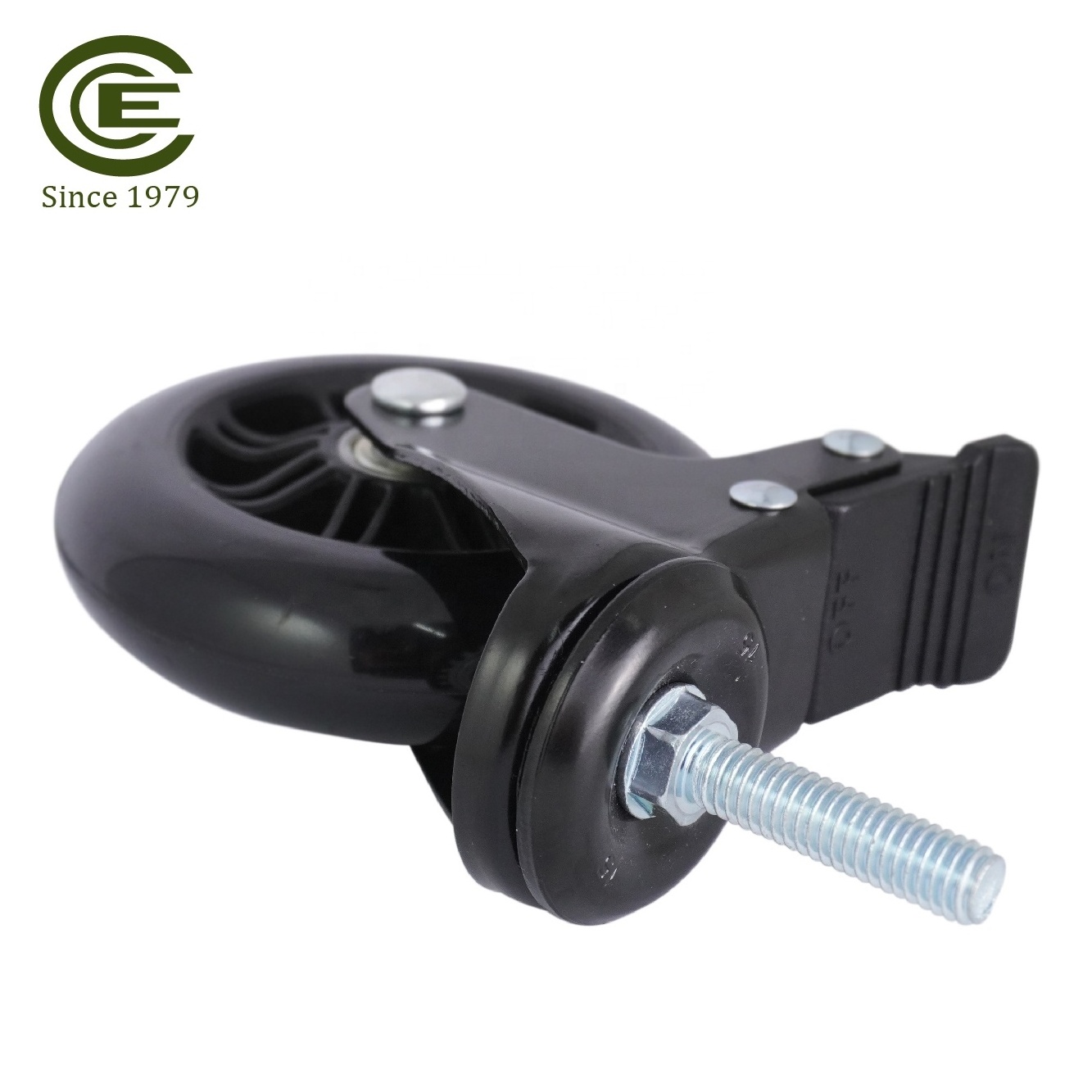 4 Inch 100 mm PU Caster Threaded Wheel Black Casters With Brake