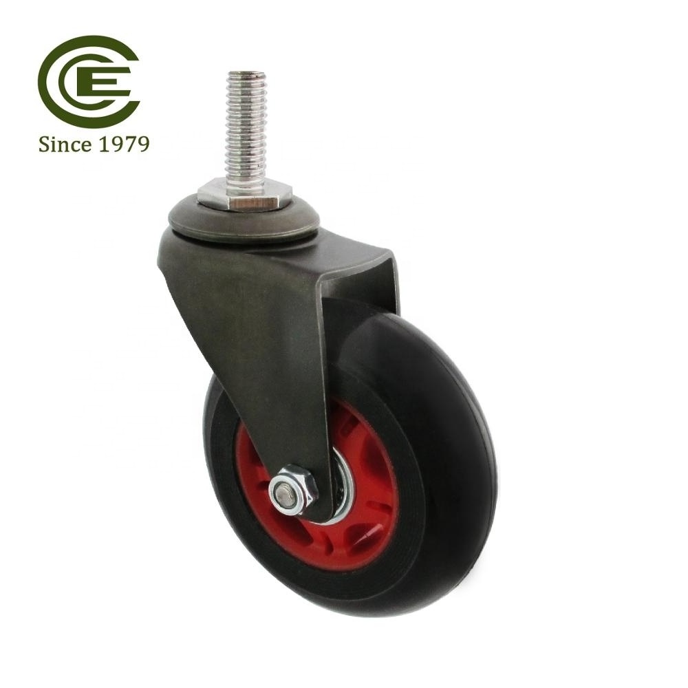 CCE Caster 3 inch Black Silent Polyurethane Threaded Stem Roller Wheel