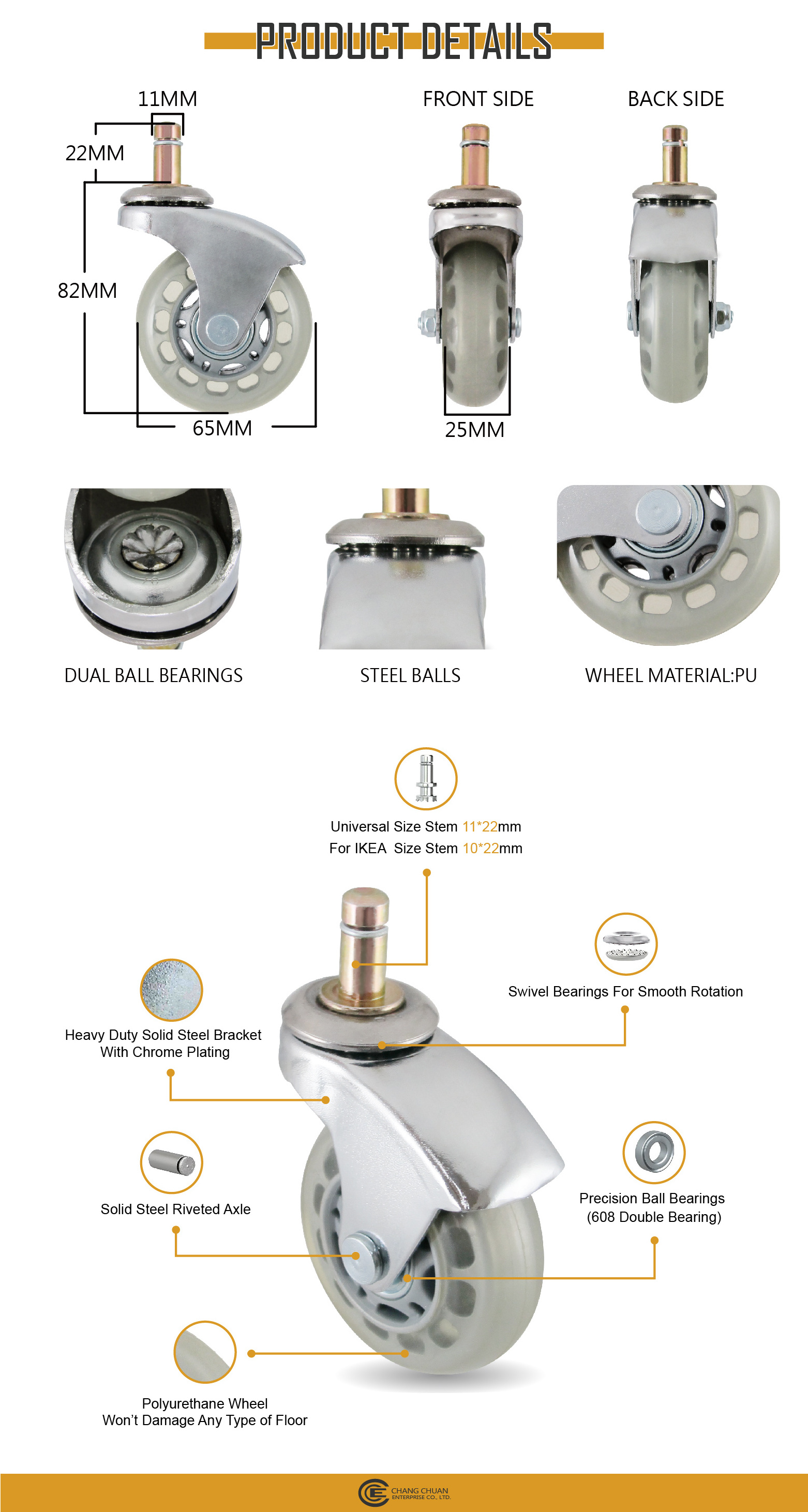 CCE Caster 2.5 Office Furniture Chair Caster Wheels Rollers