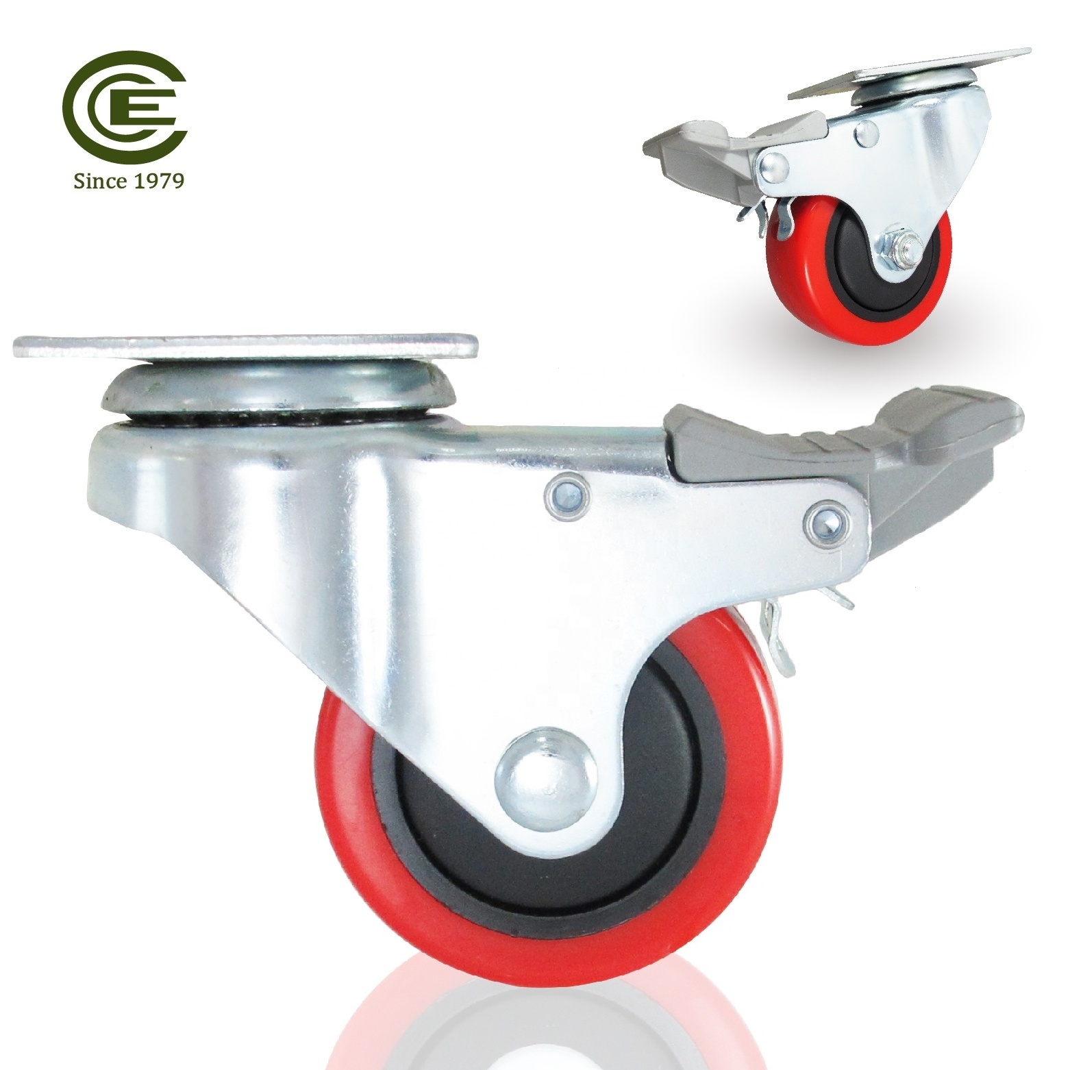 CCE Caster 3 Inch PU Locking Castor Trolley Wheels For Furniture