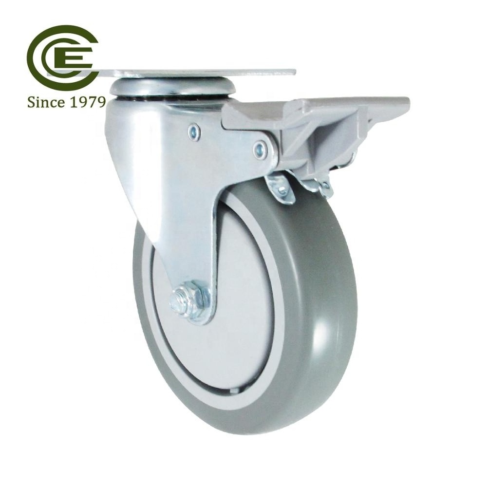 CCE Caster  5 Inch Rubber Swivel Plate Caster Wheels With Brakes