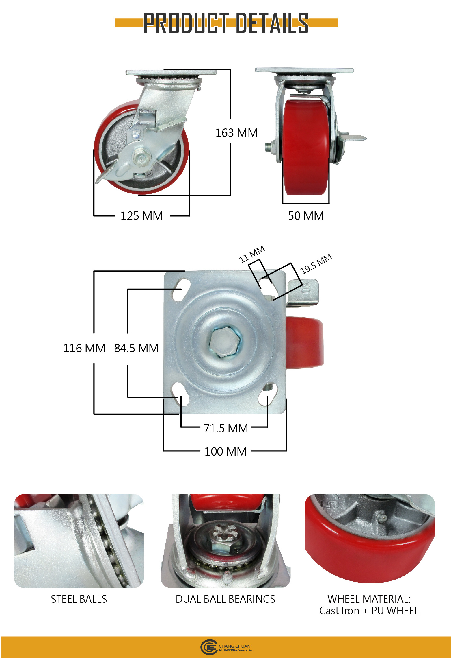 5 Inch Small Heavy Duty Iron Metal Locking Swivel Casters