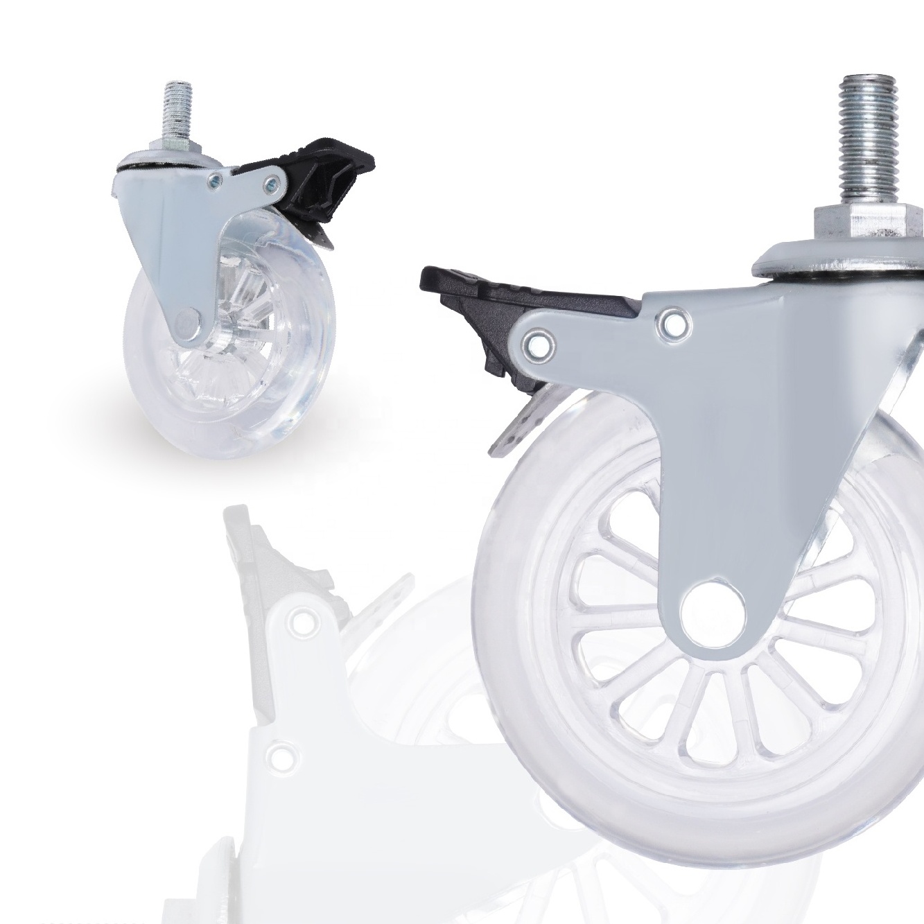 4 Inch M12 Threaded Stem Transparent Wheels With Locking Trolley Caster