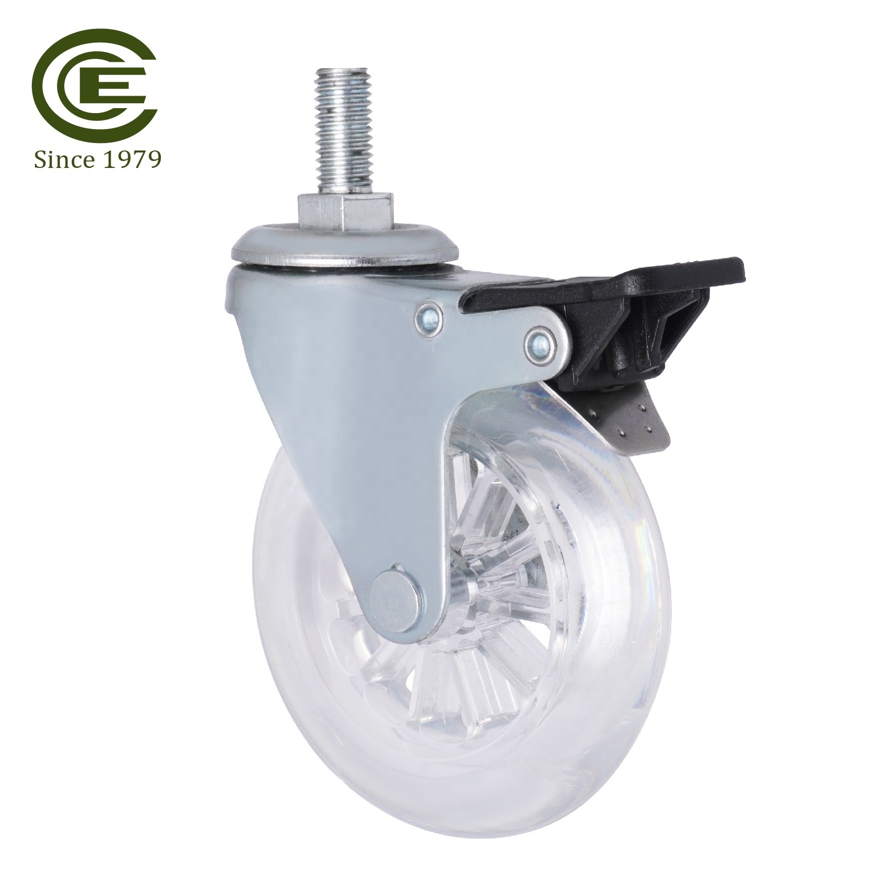 4 Inch M12 Threaded Stem Transparent Wheels With Locking Trolley Caster