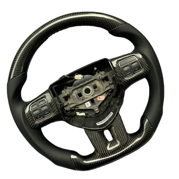 New Product Hot Sale with black smooth leather with carbon fiber on bottom flat  Steering Wheel for Dodge Challenger 11-14