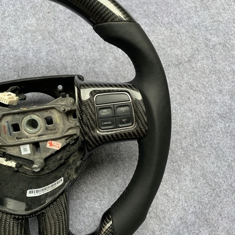 New Product Hot Sale with black smooth leather with carbon fiber on bottom flat  Steering Wheel for Dodge Challenger 11-14