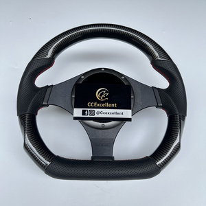 CCeceellent Real carbon fiber steering wheel for mitsubishi EVO 9 with black perforated leather and Red stitching