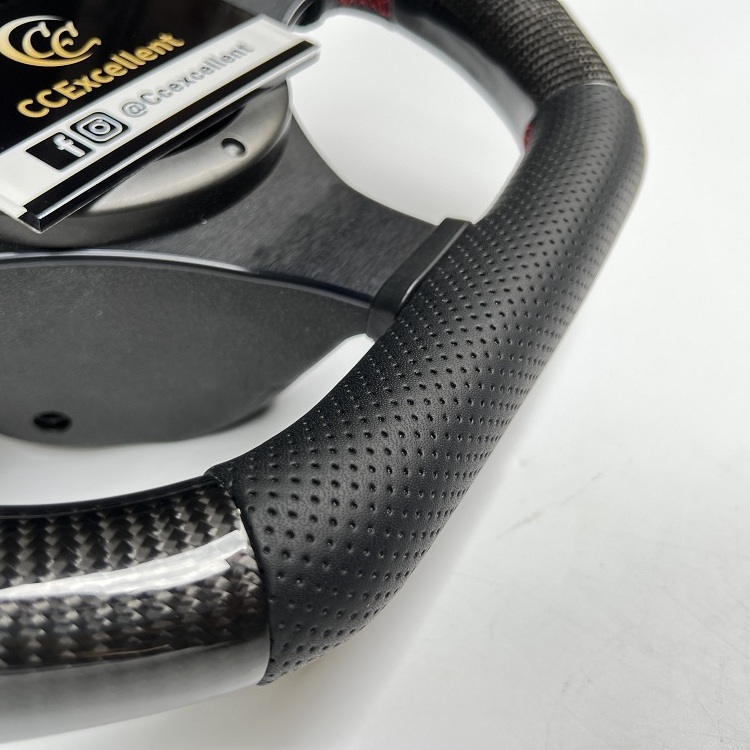 CCeceellent Real carbon fiber steering wheel for mitsubishi EVO 9 with black perforated leather and Red stitching