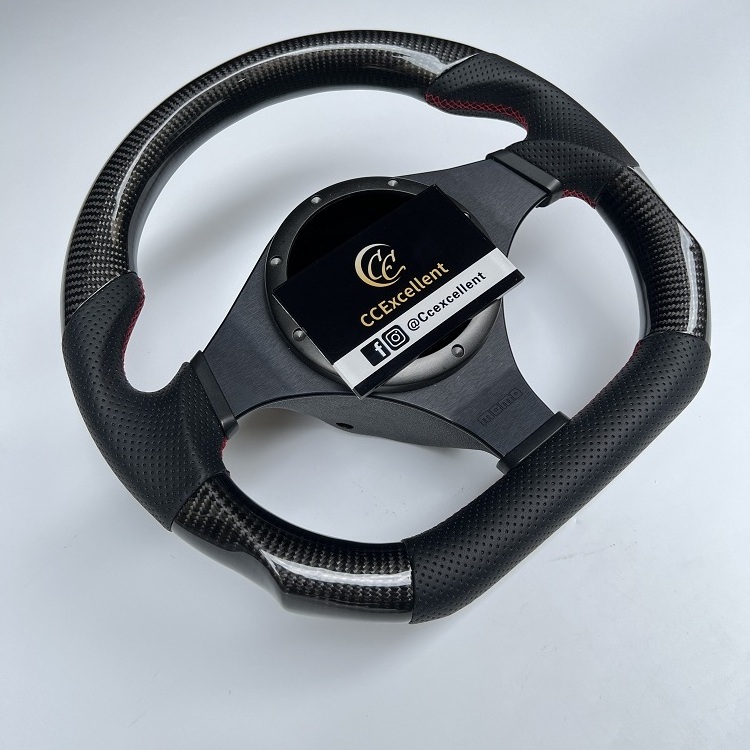 CCeceellent Real carbon fiber steering wheel for mitsubishi EVO 9 with black perforated leather and Red stitching