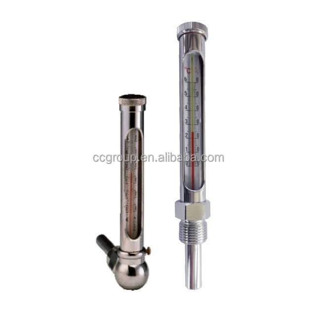 CYLINDER TYPE PLATED BRASS CASE GLASS TUBE ROUND THERMOMETER