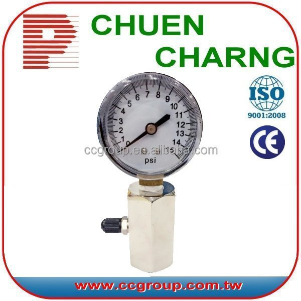 AIR, GAS, WATER PRESSURE TEST GAUGE WITH SCHRADER VALVE