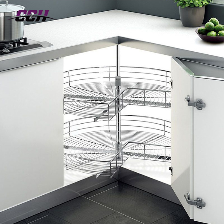 Revolving Rotating Pull Out Drawer Wire Storage Basket Kitchen Cabinet Corner Wire Basket 270 Degree