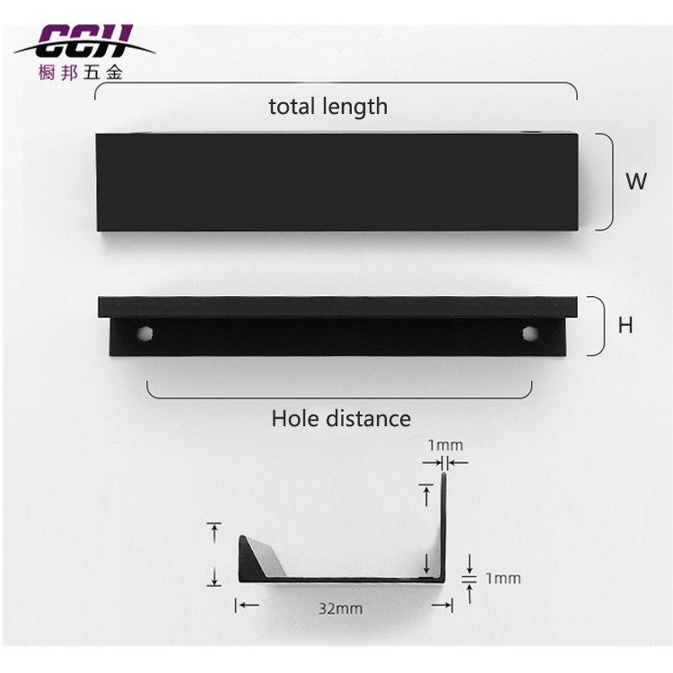 Aluminum Handle for Wardrobe Concealed cabinet door Pull handle Kitchen Hidden Cupboard Drawer pull Handle for furniture