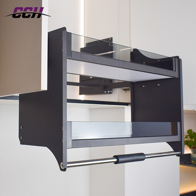 Kitchen Storage Accessories Lift System Kitchen Cabinet Lift Baskets in Glass Pull Down Basket