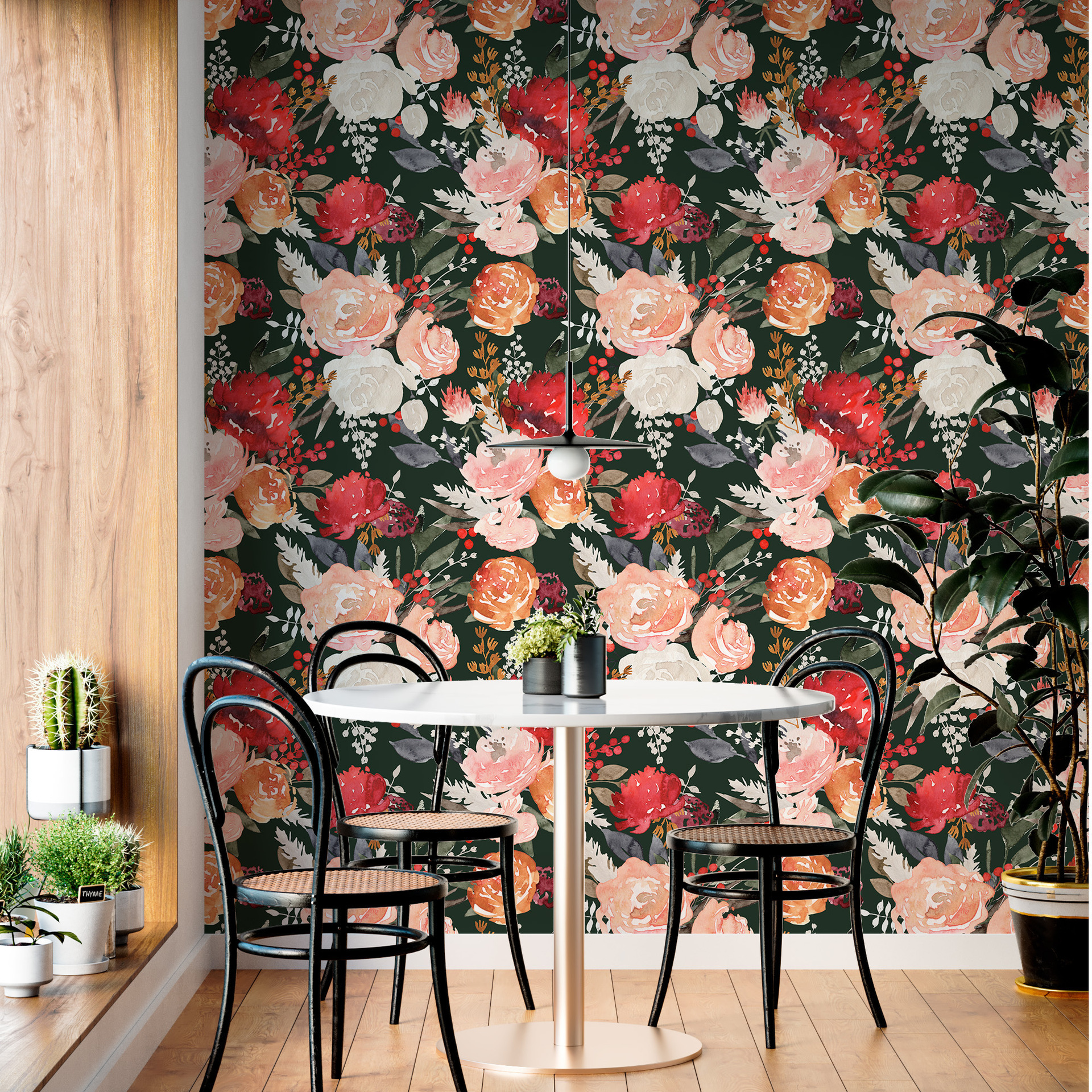 Watercolor flower rose retro self-adhesive wallpaper foreign trade hot sale wallpaper removable dormitory renovation mural