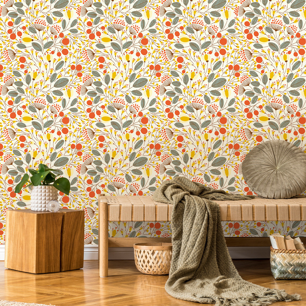 Retro flower self-adhesive wallpaper removable wallpaper peeling wallpaper background wall bedroom hallway renovation mural