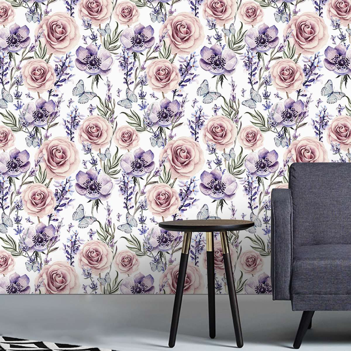 Watercolor Lavender Rose background wallpaper living room bedroom wall renovation furniture stickers wallpaper