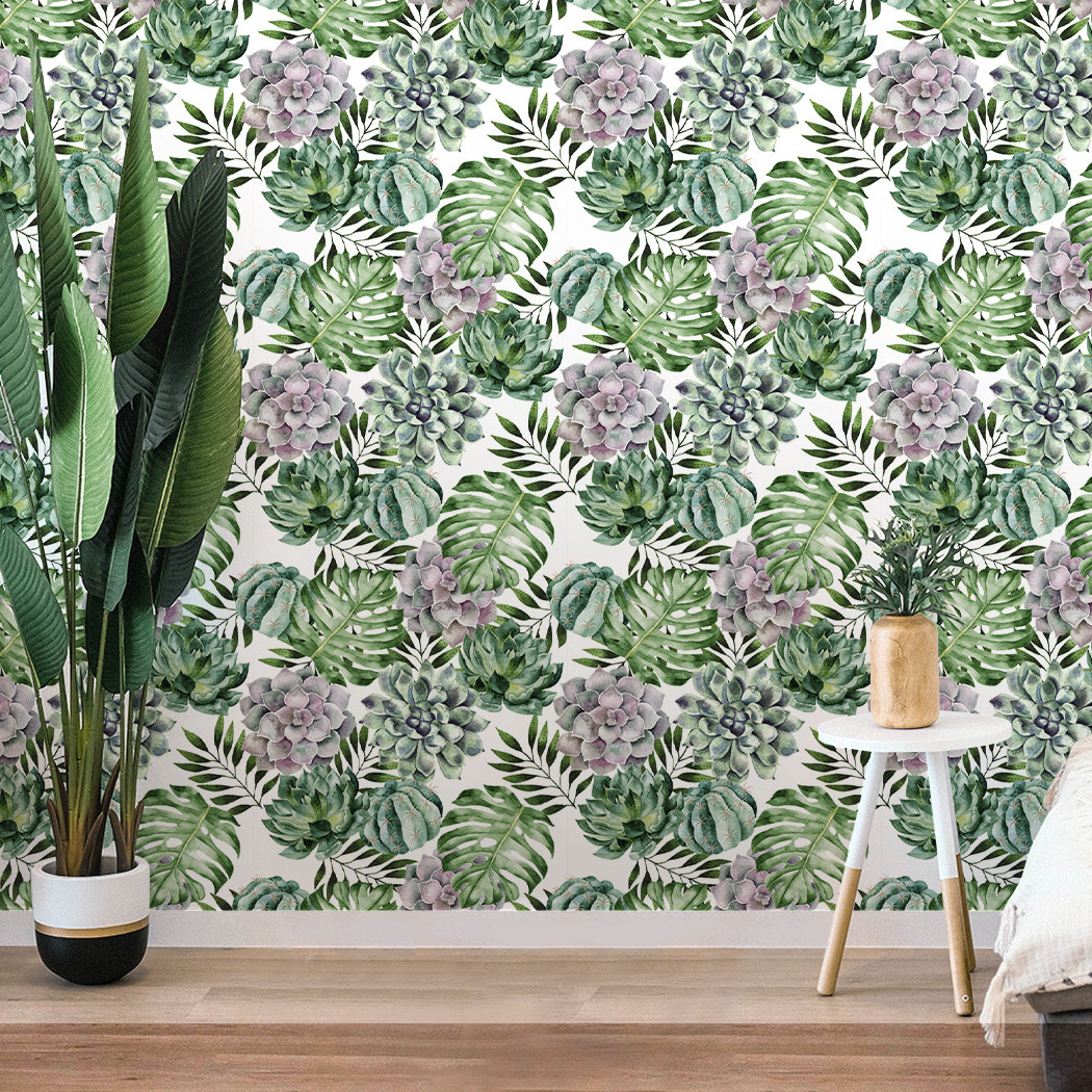 Tropical leaves self-adhesive wallpaper wholesale factory waterproof moisture-proof background wall PVC wallpaper wallpaper