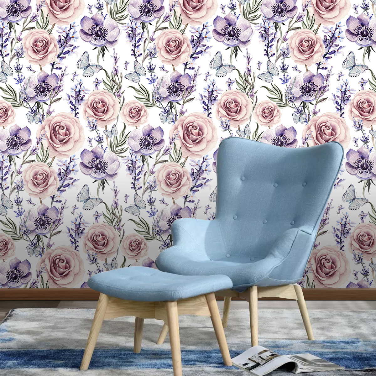 Watercolor Lavender Rose background wallpaper living room bedroom wall renovation furniture stickers wallpaper