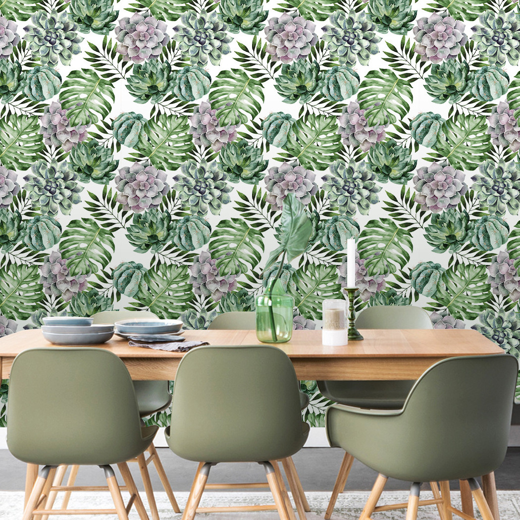 Tropical leaves self-adhesive wallpaper wholesale factory waterproof moisture-proof background wall PVC wallpaper wallpaper