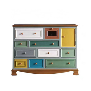 American solid wood bucket cabinet retro painted multi-layer drawers living room bedroom multi-functional storage cabinet