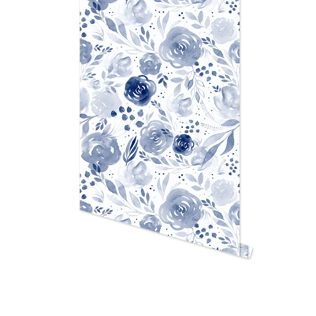 Blue watercolor floral background removable wallpaper peel and paste mural transformation self-adhesive wallpaper