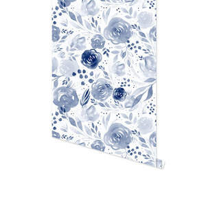 Blue watercolor floral background removable wallpaper peel and paste mural transformation self-adhesive wallpaper