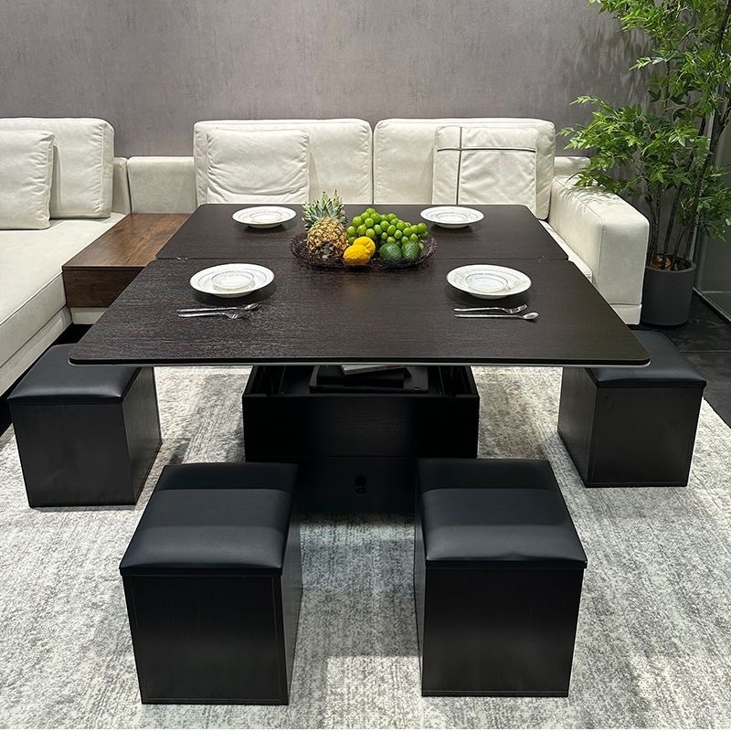 Chinese folding rectangle multi-function lifting coffee table, can be converted into a dining room