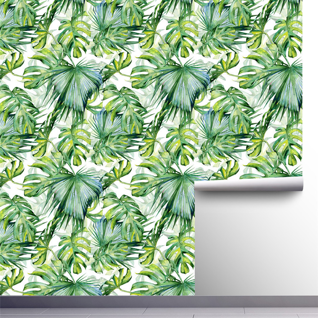 Watercolor tropical palm leaf seamless wallpaper cross-border hot selling living room bedroom wall glue-free renovation