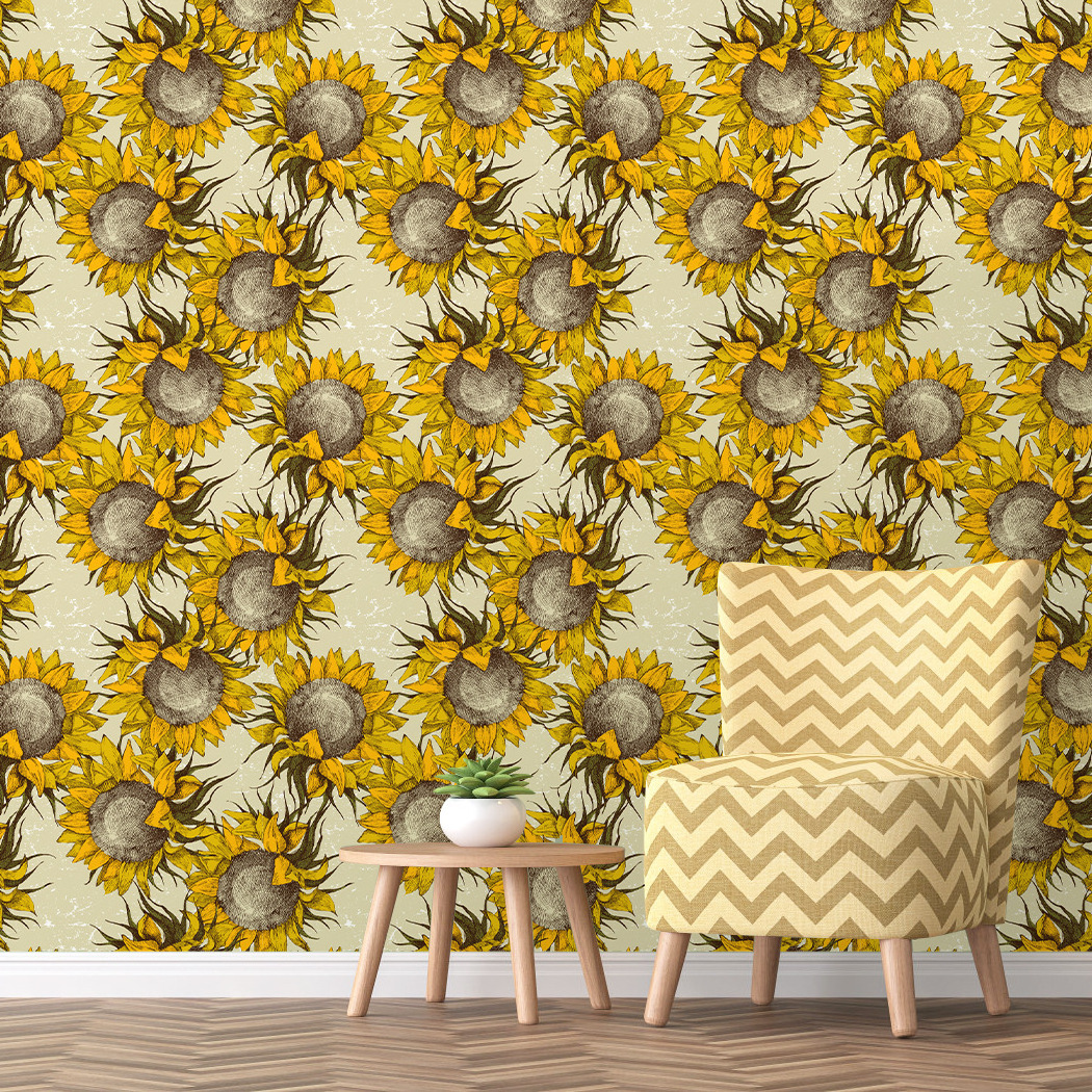 Retro sunflower self-adhesive wallpaper watercolor flower removable wall renovation wallpaper nursery bedroom pvc mural