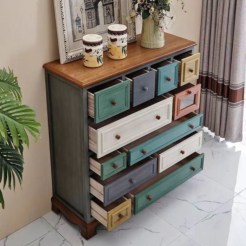 American solid wood bucket cabinet retro painted multi-layer drawers living room bedroom multi-functional storage cabinet