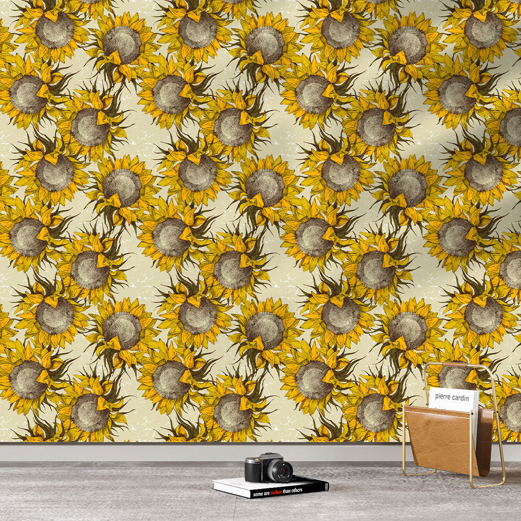 Retro sunflower self-adhesive wallpaper watercolor flower removable wall renovation wallpaper nursery bedroom pvc mural