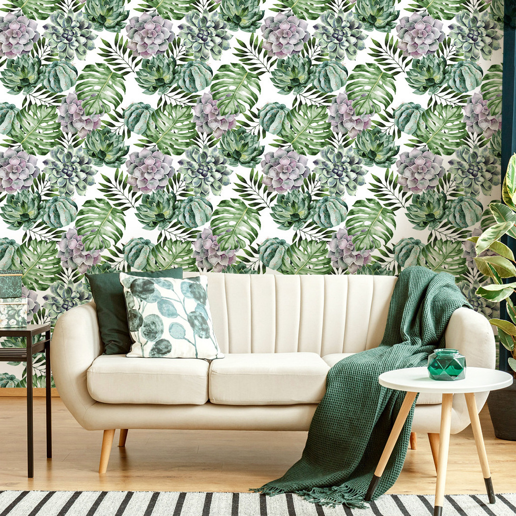 Tropical leaves self-adhesive wallpaper wholesale factory waterproof moisture-proof background wall PVC wallpaper wallpaper